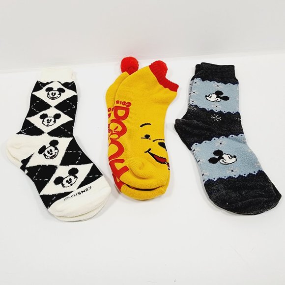 Disney Socks‎ - Mickey Mouse and Winnie the Pooh with Pom Poms - 3 Pair - Ladies - Picture 6 of 9